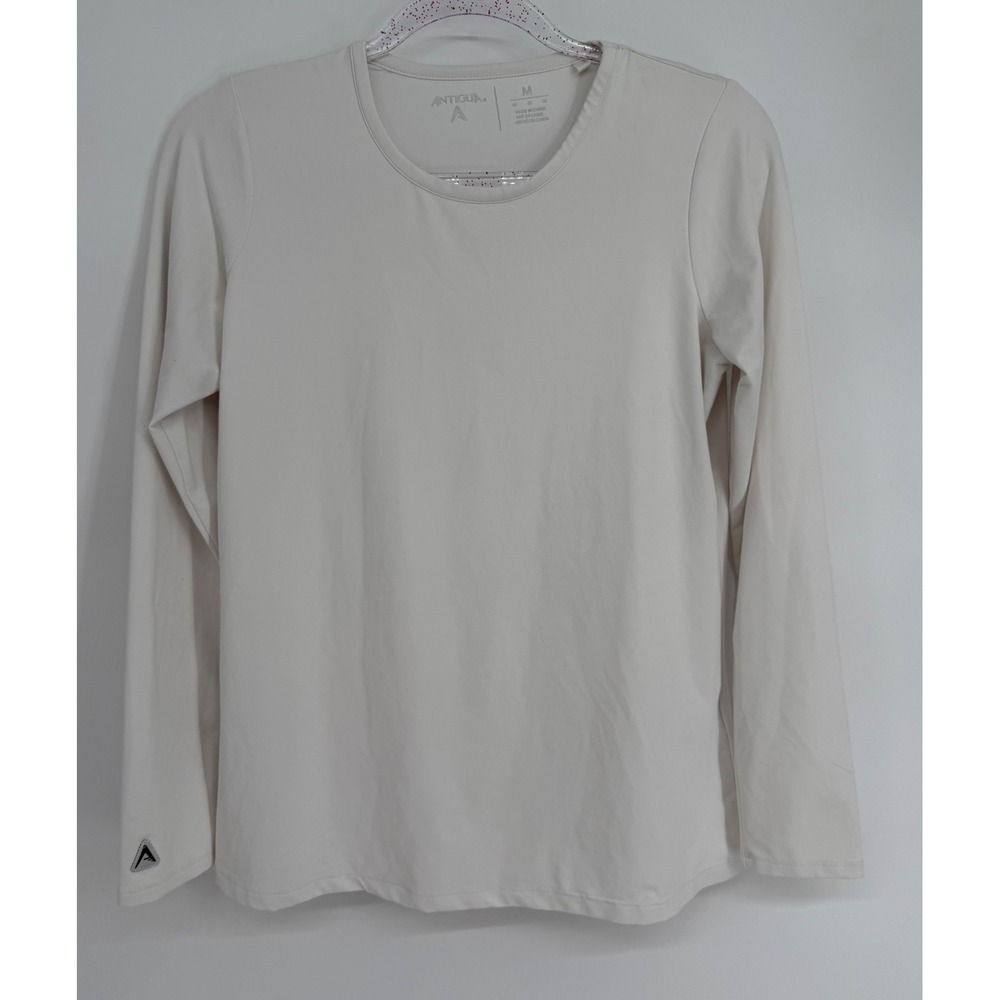 Antigua Womens Performance Long Sleeve Crew Neck Shirt Off White Cream Sz M